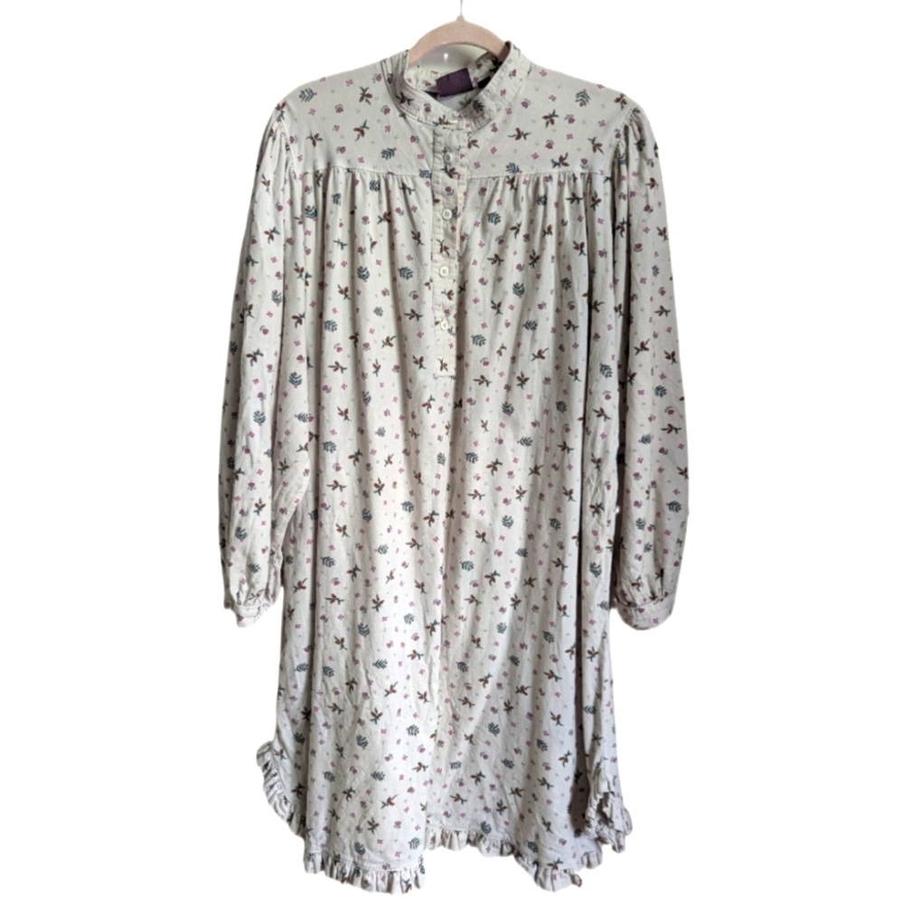 WOOLRICH Retro Cream & Novelty Festive Print Cotton Midi Nightgown Size Large